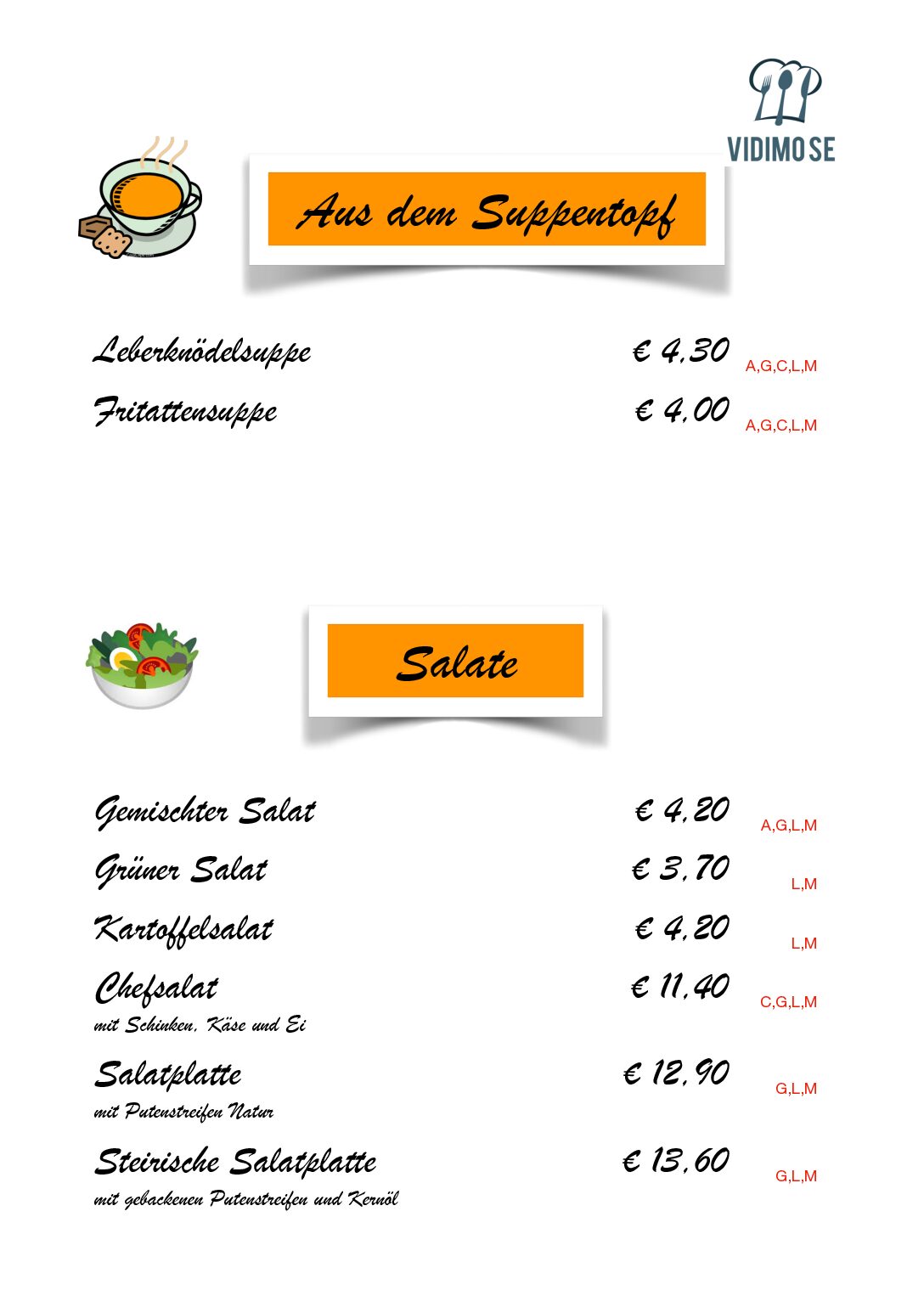 Vorschau der Speisekarte Vidimo Se